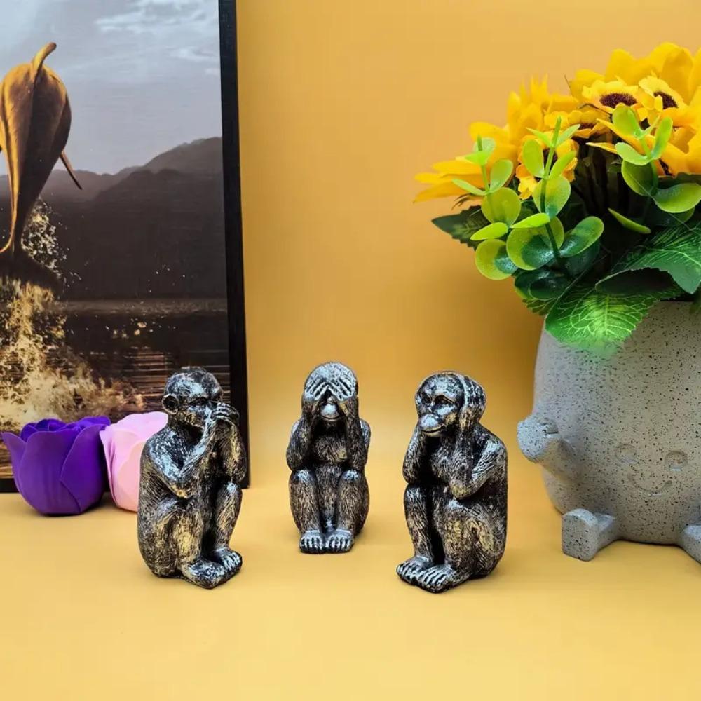 Handmade Craft Whimsical No Evil Monkeys Figurine Resin Monkey Ornament  Living Room Bedroom