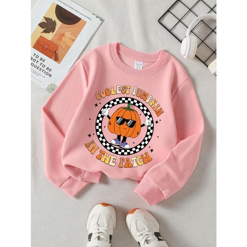European Sizes Coolest Pumpkin Fashion Glasses Patch Girls' Crew Neck Sweatshirt, Western Top, Long Sleeved, Casual for Little Girls.