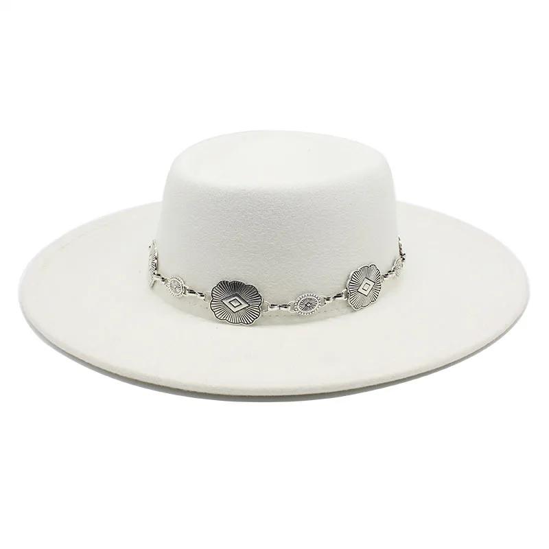 British Style Fedora Hats For Women 9.5CM Big Brim Luxury Belt Band Felt Jazz Hats Wedding Dress Formal Cap