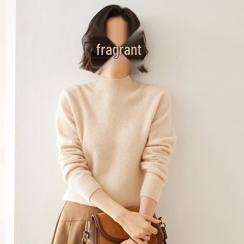 Cashmere Sweater Women's Loose Knit Half-High Neck Pullover for Autumn/Winter
