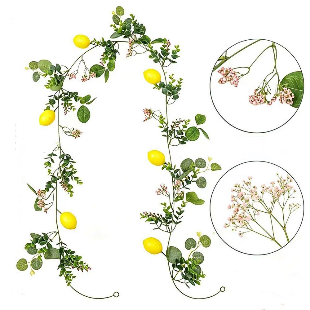 

Green Leaves Lemon Vine Wreath 200CM Length Faux Lemon Branch Lemon Garland Kitchen Decor Style C