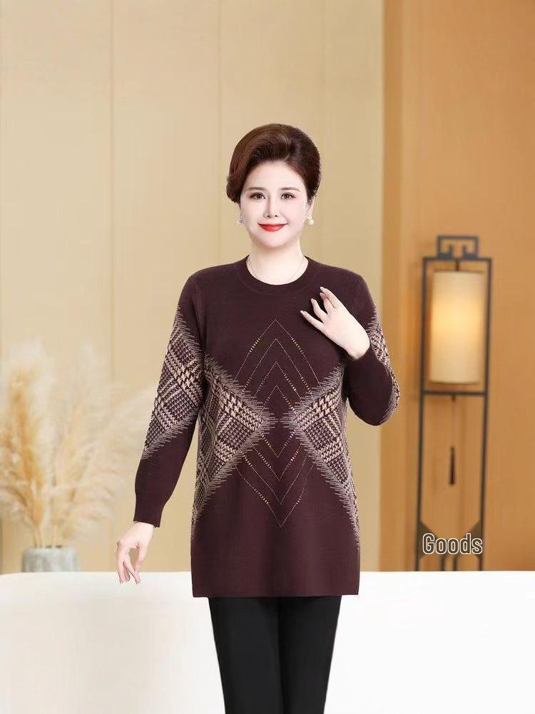 Extra Wide Plus Size Autumn/Winter Wool Pullover Sweater for Middle-Aged and Elderly Women
