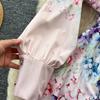 Vintage Style Color-Blocked Floral Print Turn Down Collar Shirt Dress for Women Spring 2026 Fashion Tie-Waist Single-Button Long Maxi Dress