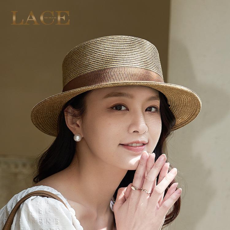 

European Retro Letter Sewn Flat Top Sun & Beach Hat Adjustable чёрный