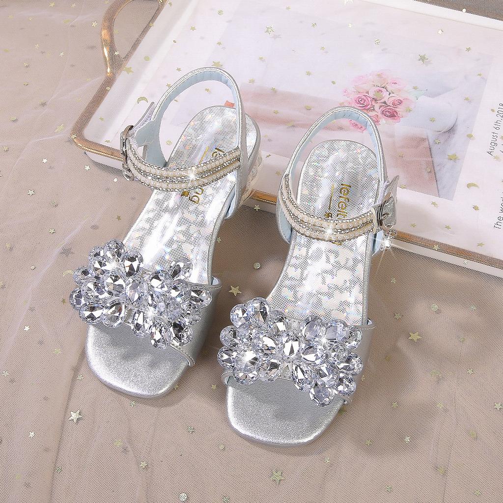 Summer Girls Princess Sandals Crystal Flower Sandals Children's Shoes Baby Girl Rhinestone Sandals Crystal Shoes