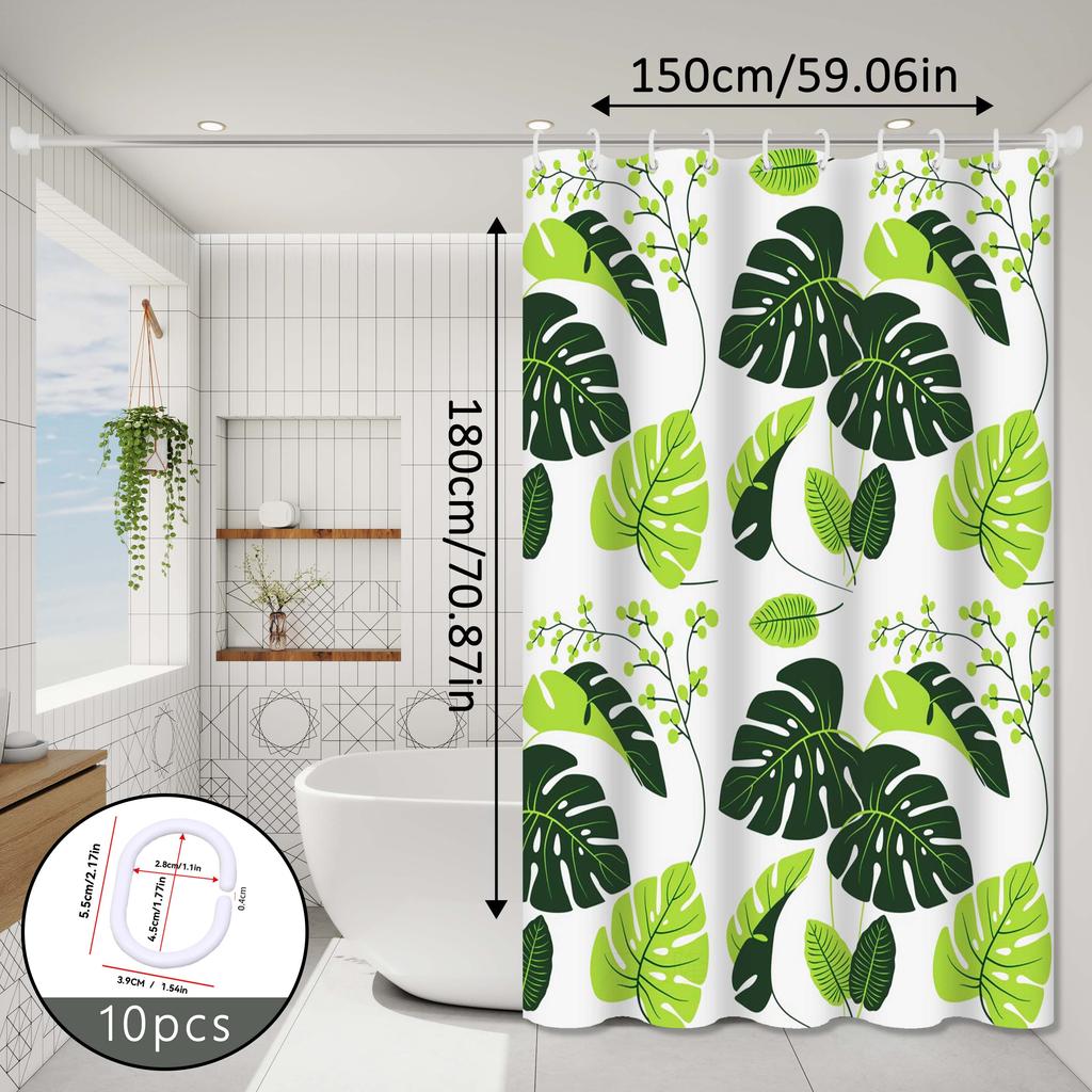 Fresh and Natural Style Turtle Leaf Bathroom Partition Curtain, Bathroom Hanging Curtain, Dry and Wet Separation Curtain