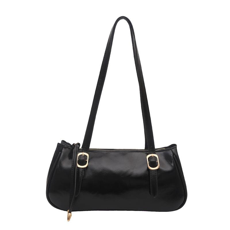 

Simple Textured PU Shoulder Bags for Women Versatile Solid Color Ladies Underarm Bag Large Capacity Retro Female Handbags Tote чёрный