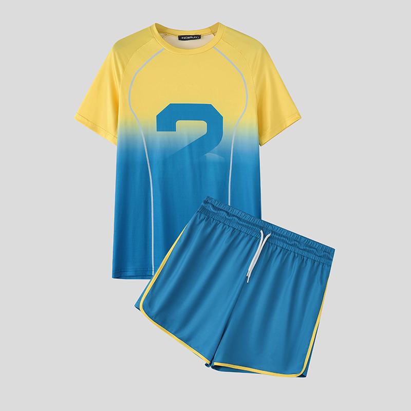 

INCERUN Men Pajamas Underwear Sets Gradient Tops Shorts Fitted Outfit Home Wear XL