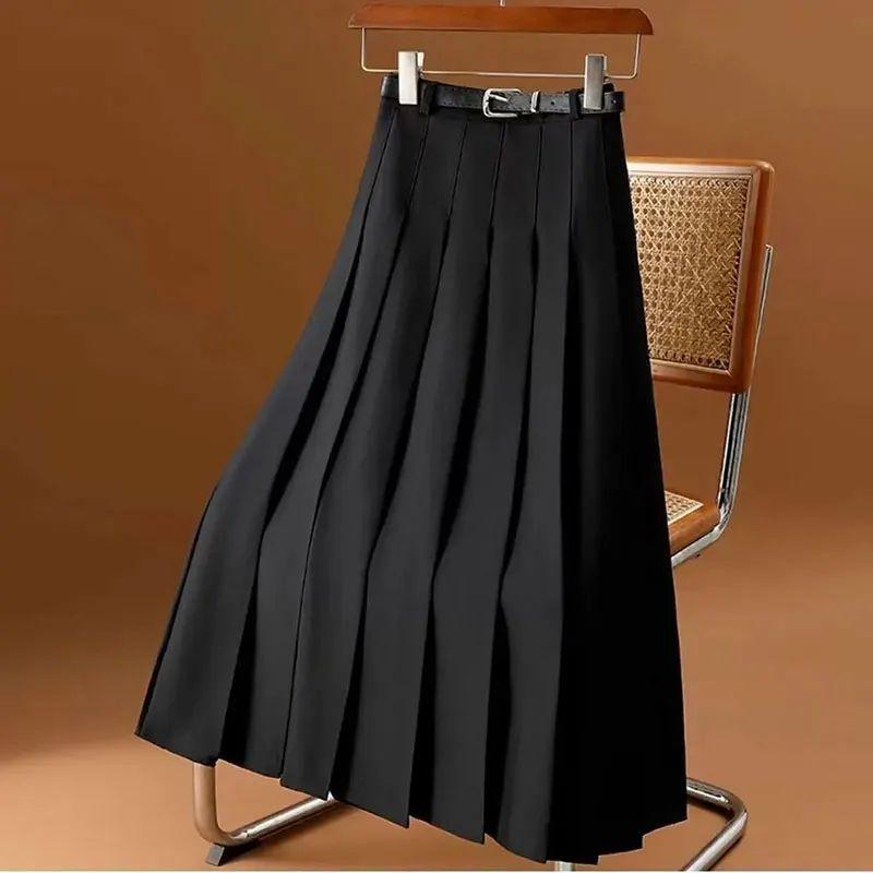 

Long Skirt Temperament Pleated Skirt Elegant Pleated A- line Overall Dress black S