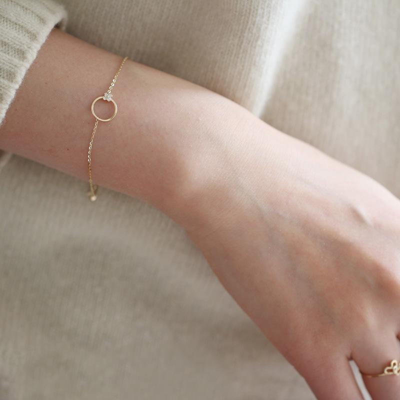 925 Sterling Silver Plated 14K Gold Bracelet Circle Flower Zircon Temperament Korean Bracelet for Women