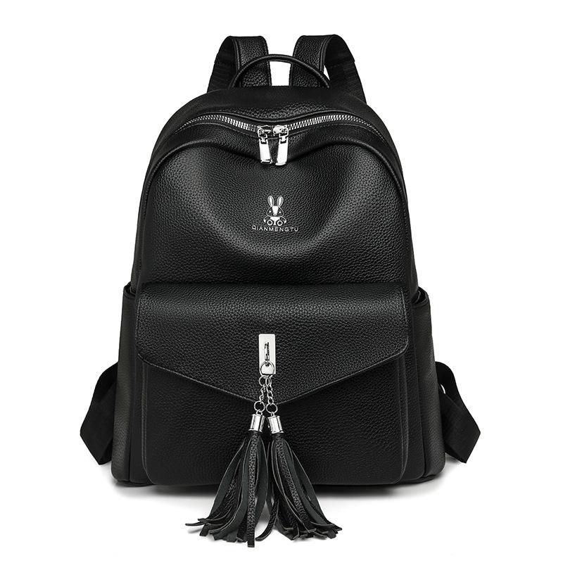 Plecak z frędzlami Plecak damski z miękkiej skóry Torba szkolna dla studenta