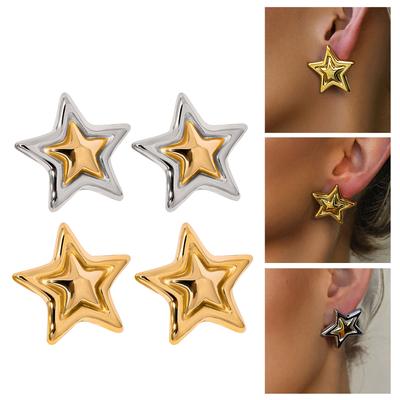 Stylish Two Tone Star Earrings Sturdy Alloy Materials Jewelry Accessory Portable for Fashionable Ladies Women Use