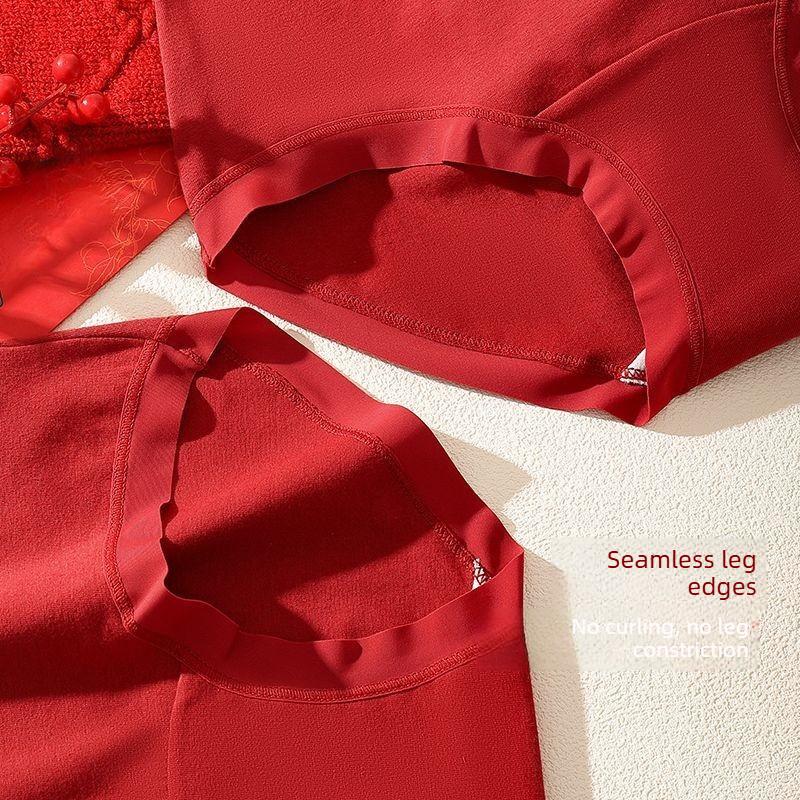 Female Spring and Autumn Year Marriage Red Skin Friendly 10A Antibacterial Extension Crotch Non Trace Stretch Briefs