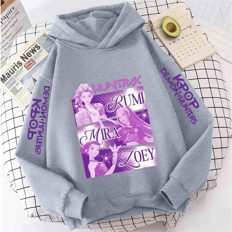 

KPop Demon Hunters Hooded Hoodie Fashion Rumi Sweatshirt Pullover Cute Long Sleeve Autumn Boys Girls Cartoon Y2K Sportswear 140