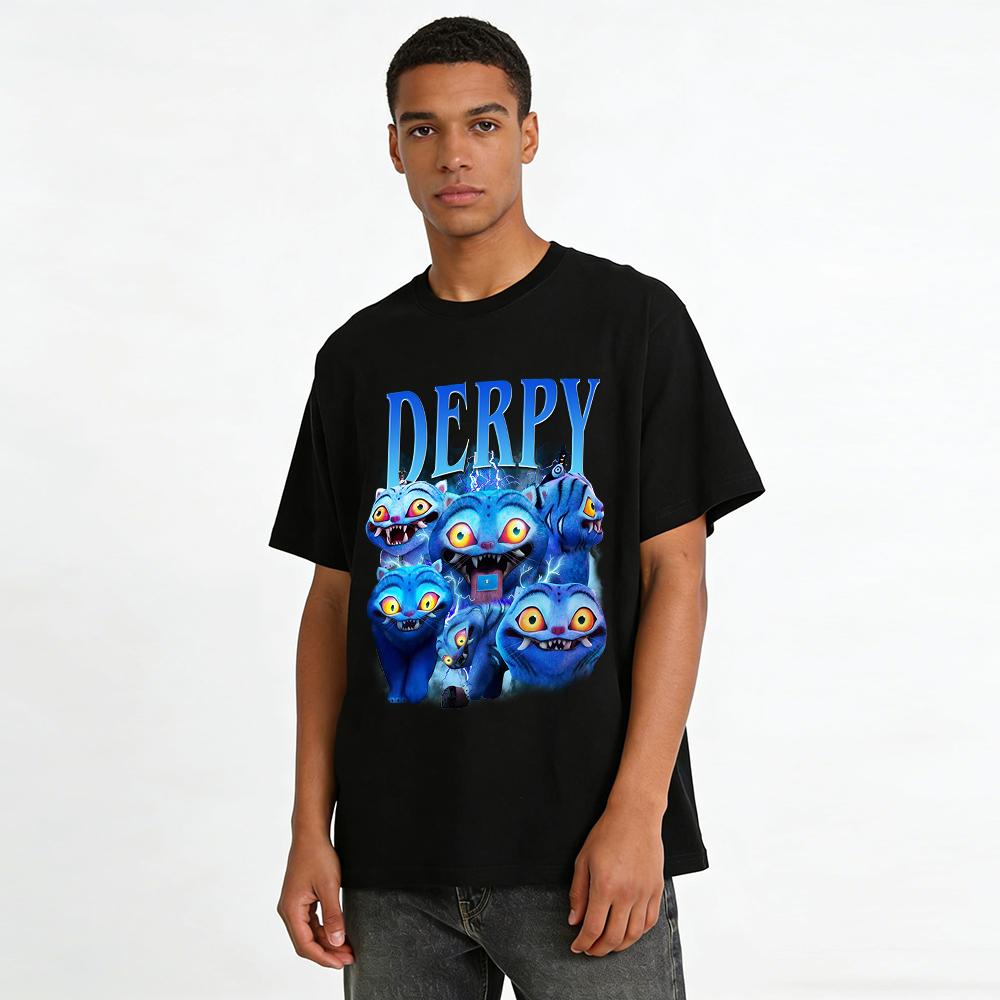 Derpy Blue Cat Graphic Tee Unisex Funny Trendy Loose Fit Casual Daily Wear Top Pure cotton T-shirt