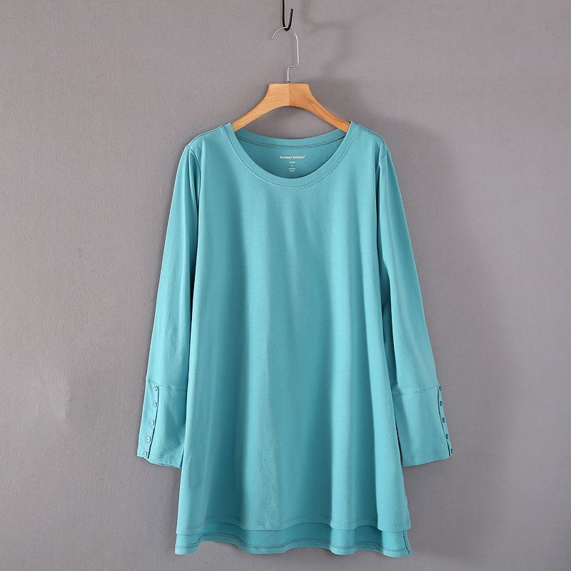 American Woman Spring and Autumn Long Terry Cotton T-shirt