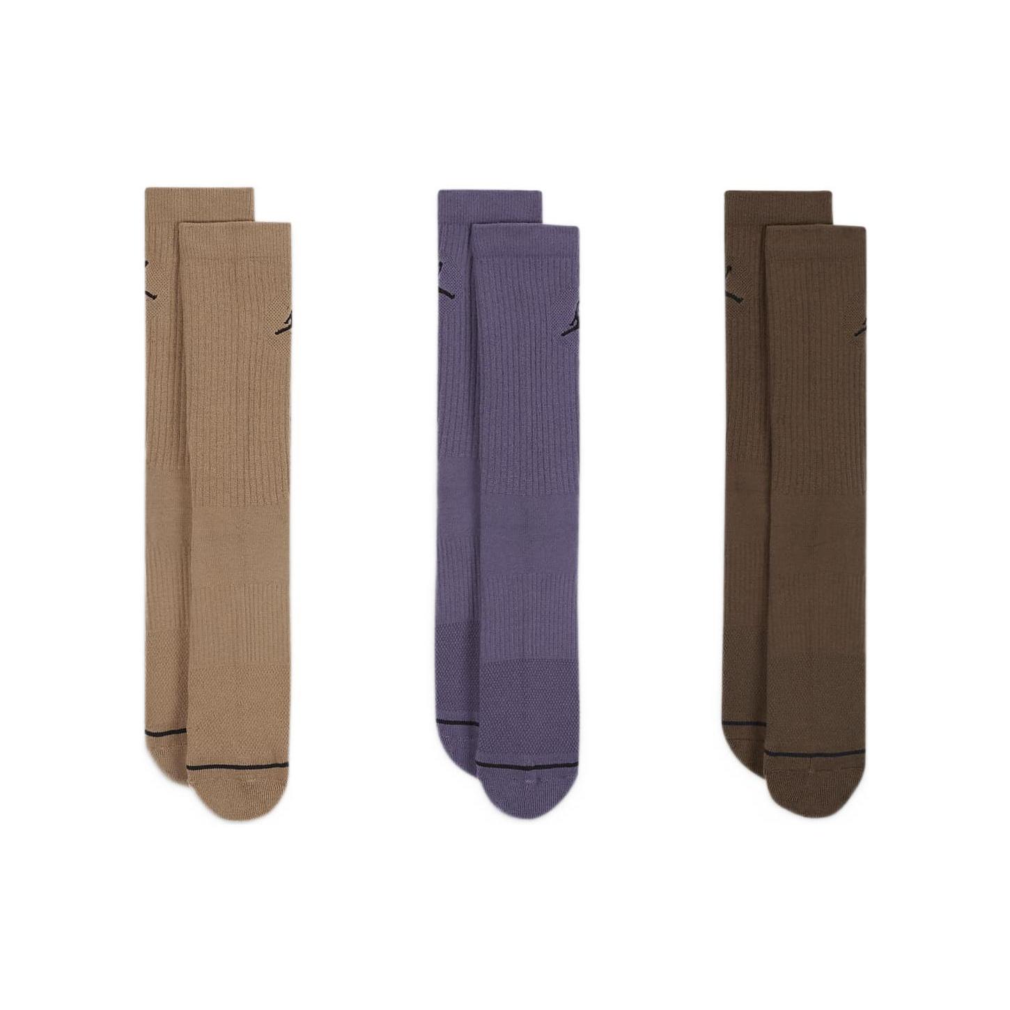 Air Jordan Everyday Crew Socks 3 Set Tan Purple Brown Men s DX9632-905 M