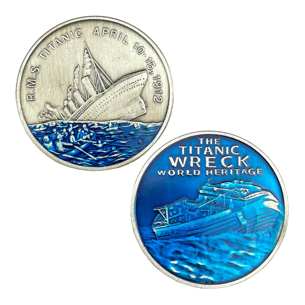 1912 RMS Titanic Challenge Coin Collection Wreck Heritage Commemorative Coin Blue Spray Painting Style Souvenir Gift