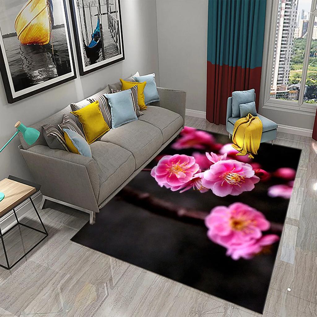 Rosa Pflaumenblüten-Teppich für Badezimmer Anti-Rutsch-Matten Florale Landschaft Schlafzimmer Fußabtreter Dekor Küche Wohnzimmer Bodenfläche Teppich