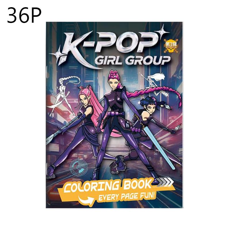 New 36Page K-Pop Demon Hunters Picture Book 24*17cm Anime Peripheral Line Art Coloring Book Children's Album Coloring Painting