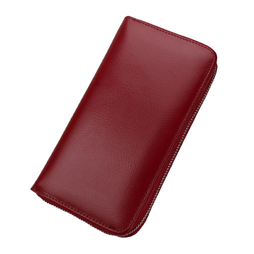 Portfel ze skóry naturalnej o dużej pojemności, wiele przegródek, zamykana na zamek przegródka na karty kredytowe, design typu akordeon, torba na karty z miejscem na wiele kart