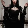 Gothic See Through Shrug Tops Grunge Aesthetic Black Flare Sleeve Crop Top Women Streetwear Vintage Punk Sexy Clothing