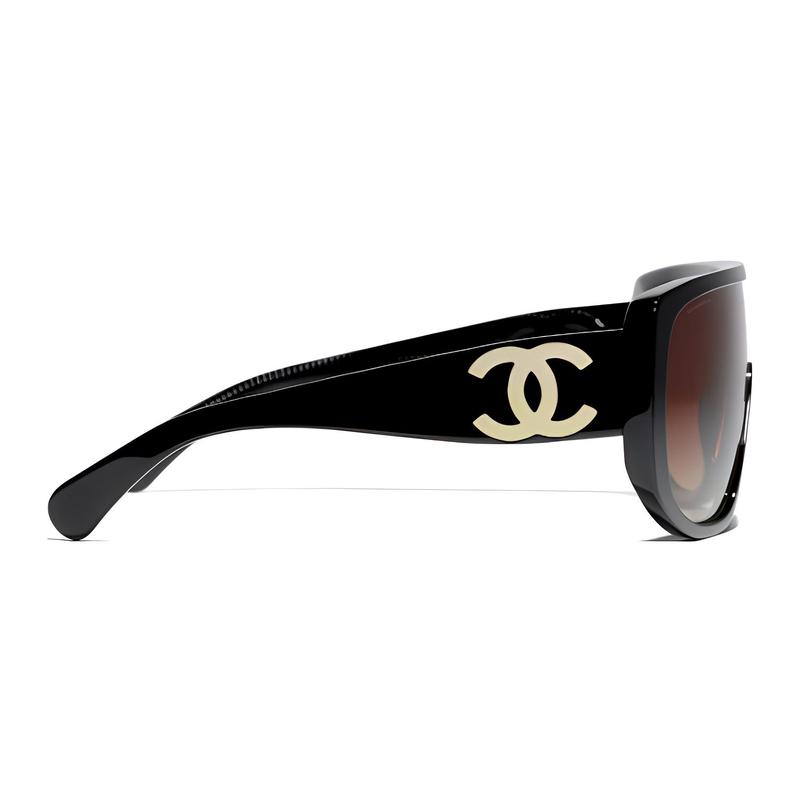 Chanel Logo na zauszniku nieregularne okulary przeciwsłoneczne damskie czarne