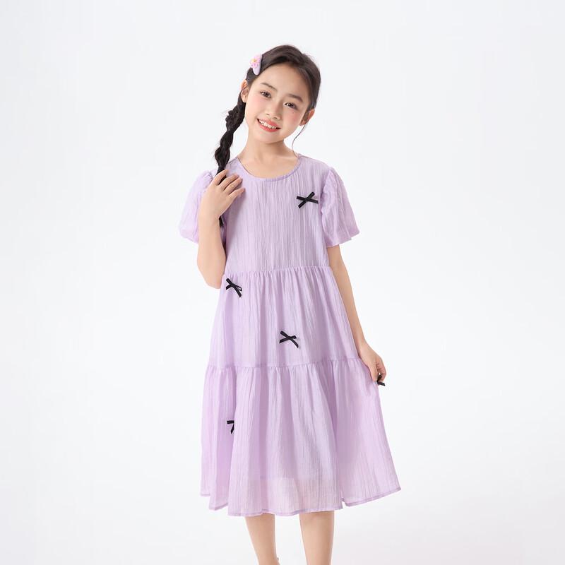 Xiaoyinman Girls Artistic Bowknot Puff Sleeve A-line Dress 110