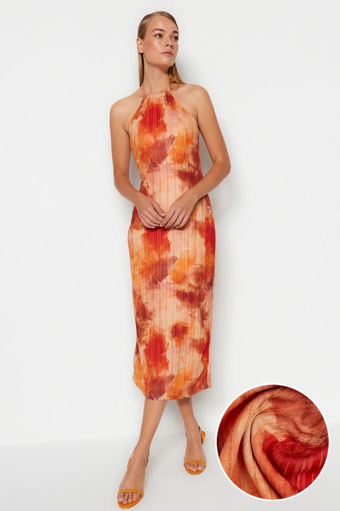 Modisches, lässiges, ärmelloses, fuchsiafarbenes, plissiertes Strick-Midikleid mit Gürtel für Damen