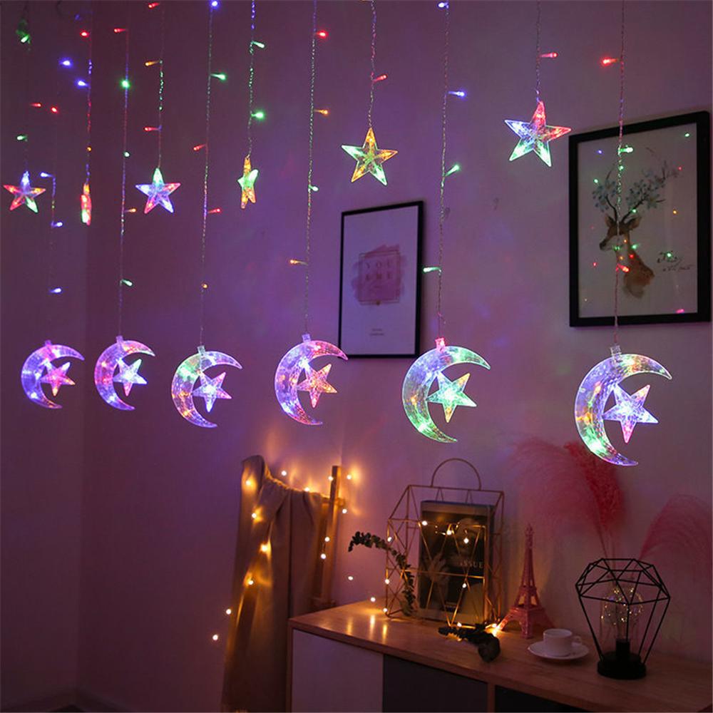 LED Star & Moon Curtain Lights, Icicle String Lights for Indoor Holiday Decor, Multi-Color Room Atmosphere Lighting