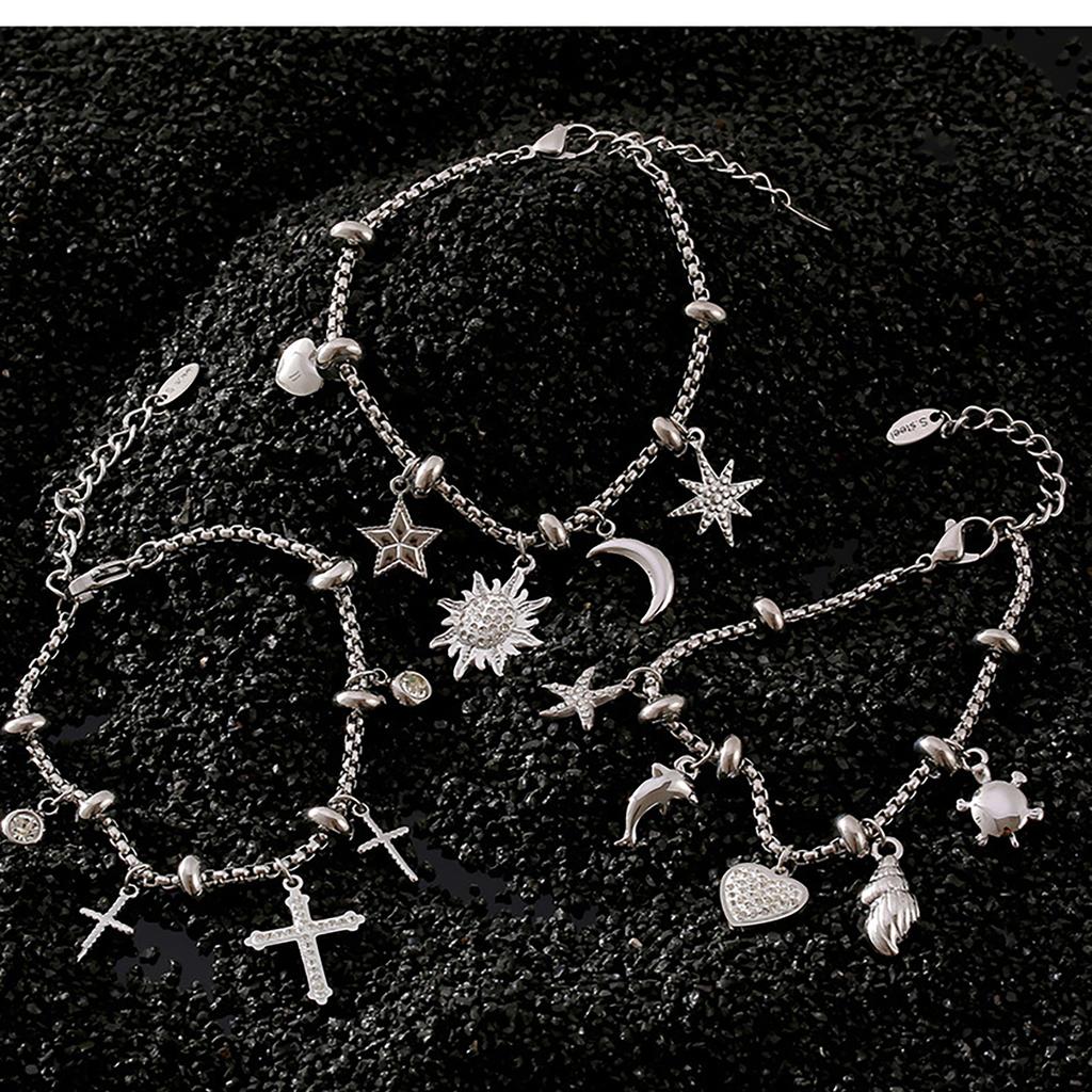 Zartes Kettchen-Armband mit Kreuzen, Schmuck, schickes Strass-Inlay, Anhänger-Armband mit verstellbarer Kette für Damen