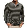 Striped Henley T-Shirt for Men Casual Long Sleeve Lightweight Button Pullover Shirts Stretch Tees Tops Men's Workout Athletic Slim Fit Henley Shirts