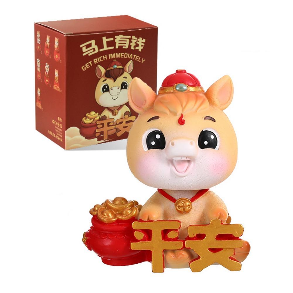 Resin Head-shaking Horse Figurine Cartoon Horse Wealth Lucky Charm Creative Desktop Ornament  Gift