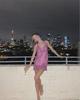 Rhinestone Spaghetti Strap Deep V Backless Nightclub Dress YX1401