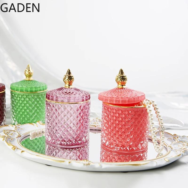 Classic French Light Luxury Multicolor Glass Storage Jar Handmade Aromatherapy Bottle Cotton Swab Toothpick Storage Box Candle Jar
