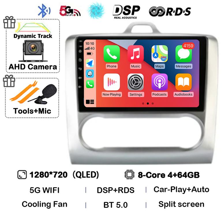 Android 14 Carplay Auto Car Radio For Ford Focus 2 3 Mk2 Mk3 2004 2005-2011 WIFI+4G Multimedia GPS 2 Din Autoradio Player Stereo