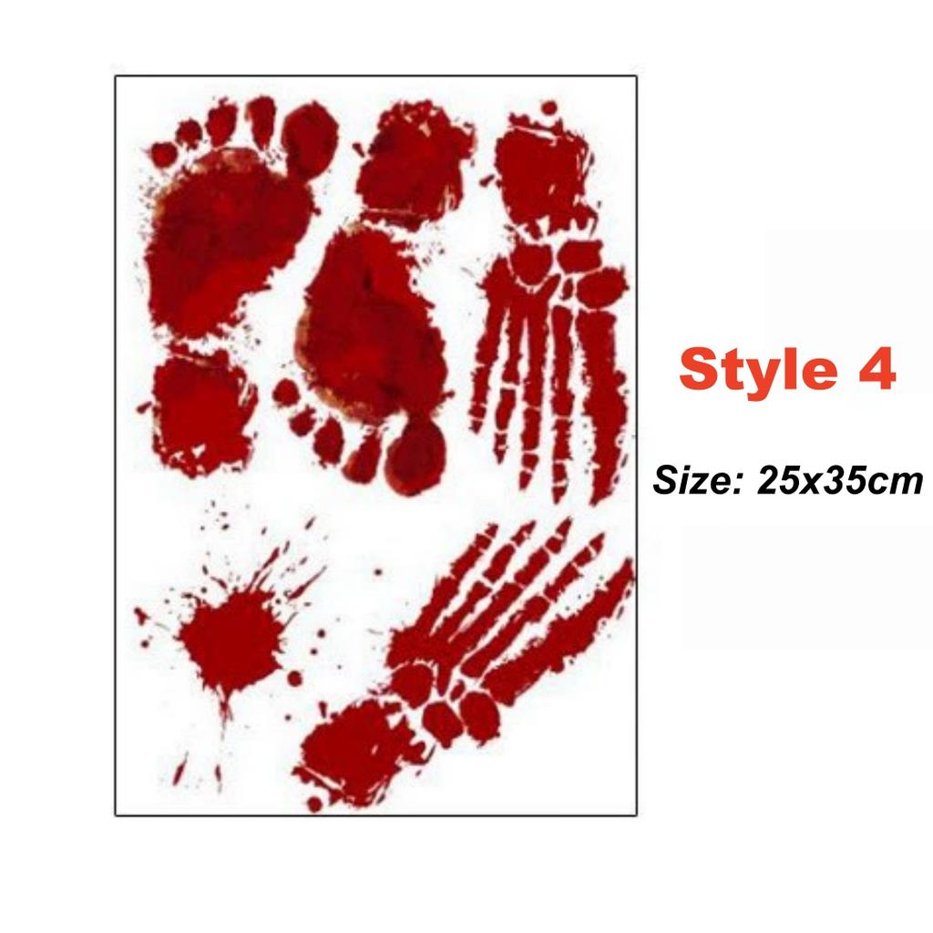 Halloween Wall Doors Windows Stickers Blood Handprint Footprint Skull Pattern Halloween Party Scene Decor Supplies Horror Props