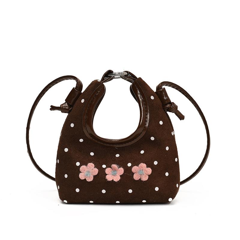 

Cute Little Flower Girl Handbag with Trendy Polka Dots - Mini Baby Crossbody Bag for Children кавовий