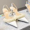 Fashion Summer 2025 New French Elegant Pointed-Toe Pearl Lady Stilettos Wedding Shoes And Banquet Shoes