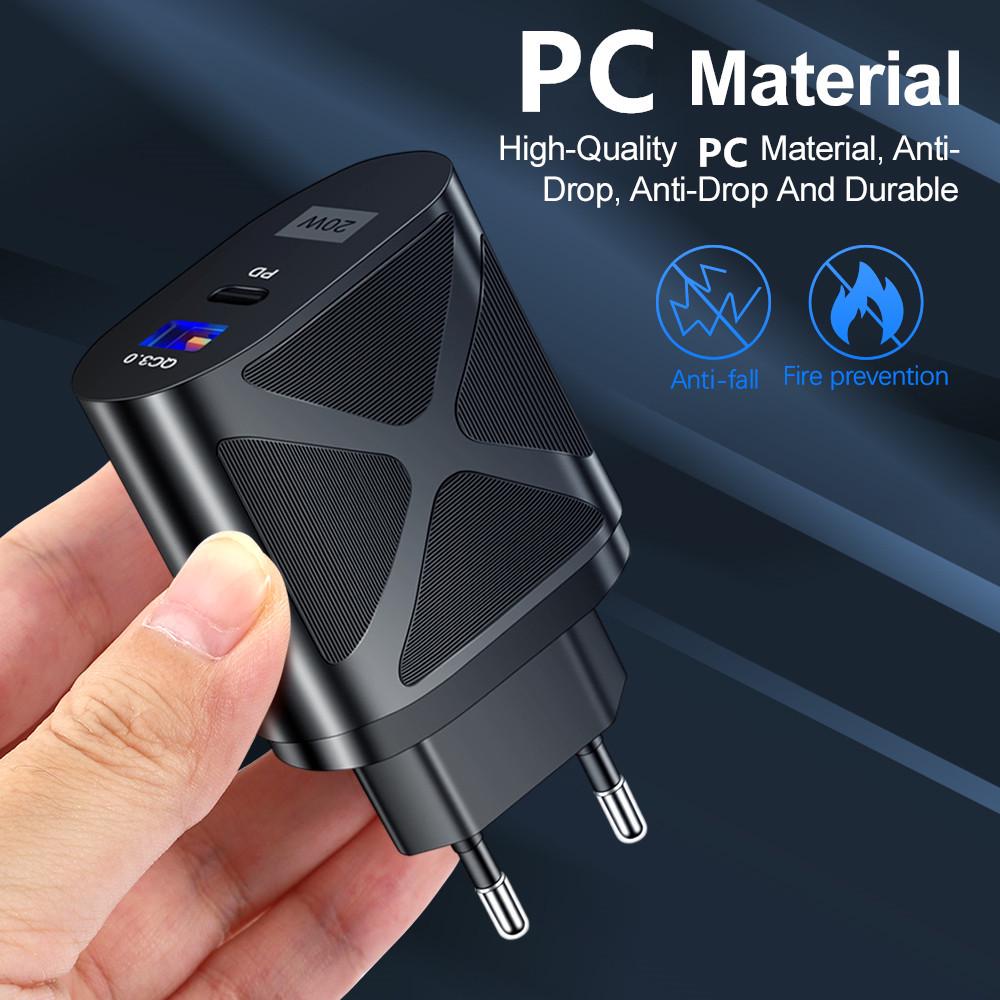 LED Light-up Dual Port Fast Charger 20W PD + 4A QC3.0 (US/EU/UK)