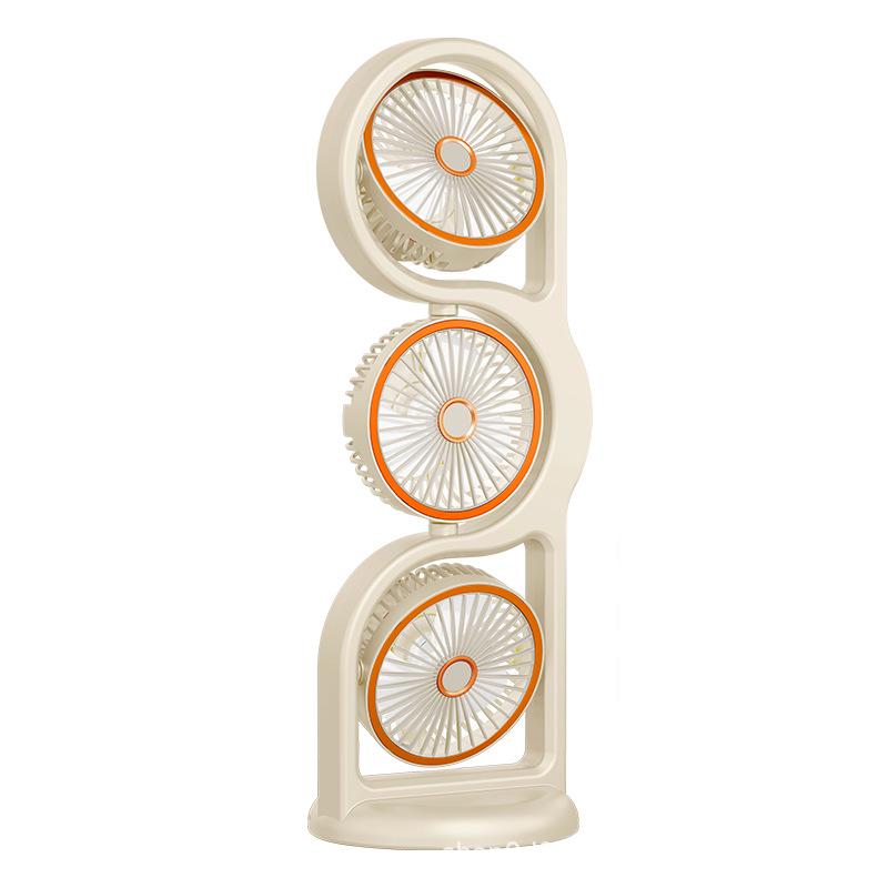 

Portable USB Rechargeable Timer Fan with Three Heads for Camping and Desktop Use 18x16x47cm бежевий