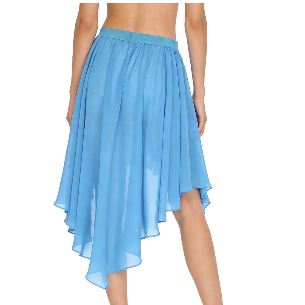 Damen High-Low-Saum Chiffonrock Elastischer Bund Unregelmäßiger Durchsichtiger Überwurf Strand Tanzkostüm