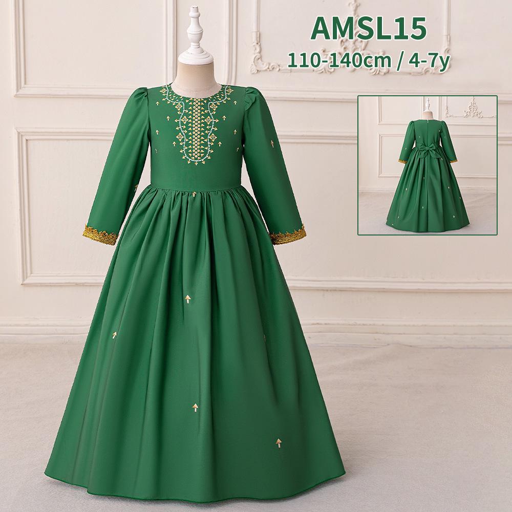 Middle East Cross-Border Pleated Evening Dress for Little Girls - Hot Stamped Princess Party Robe