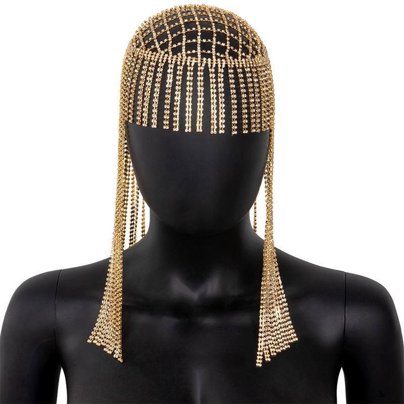 New Accessories Exaggerated Personalized Rhinestone Long Fringe Hairband Decoration Hip Hop Punk Hair Chain Hair Hoop