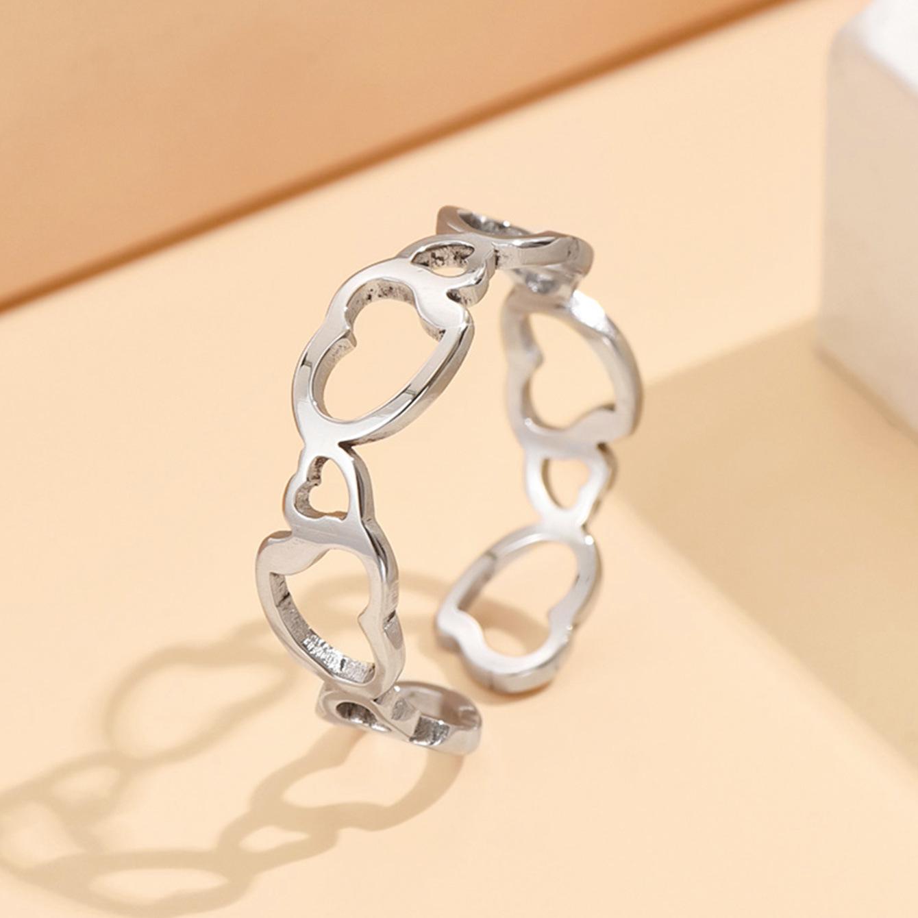 Sweet Princess Stainless Steel Heart Ring - Adjustable Women s Gift