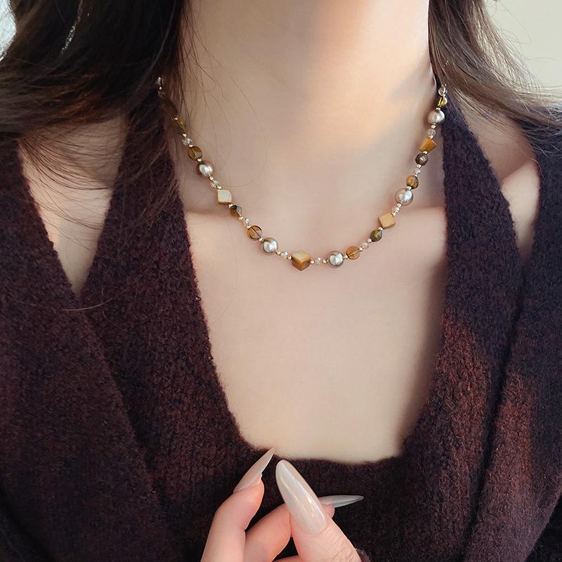 Han Luo 18K Gold-Plated Tiger Eye Necklace - Retro, High-End Clavicle Chain Accessory