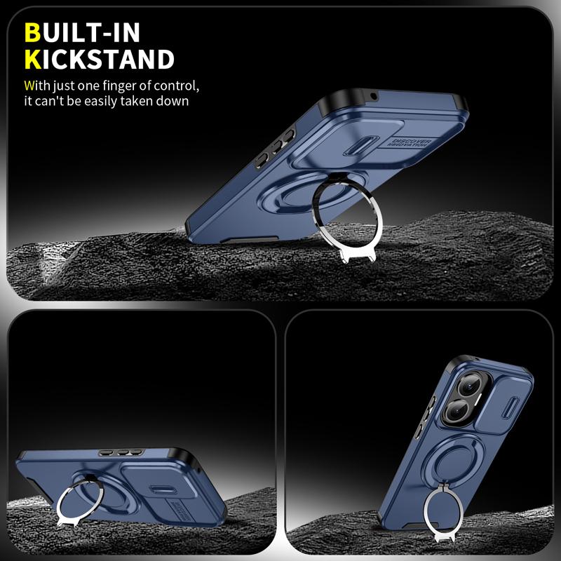 For Xiaomi POCO F7 Case Heavy Duty PC+TPU Ring Car Mount Magnetic Stand Slide Camera Cover for Redmi Turbo 4 Pro