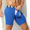 Men'S Boxers Briefs Fly Pouch Front Open Breathable Bulge Underwear Separated Dual Pouch Trunks Enhance Bulge Long Leg Boxers