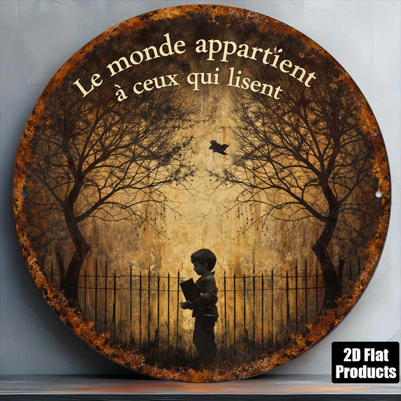 pc InXCm D Flat Round Sign Retro Plaque about The Power of Reading Books Change The World Decorative Sign Suita