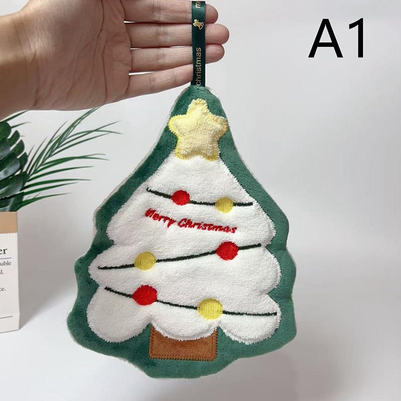 Cute Christmas Hanging Hand Towel Snowman Santa Claus Xmas Tree Shape Towels Kitchen Bathroom Absorbent Hand Cloth Xmas Decor